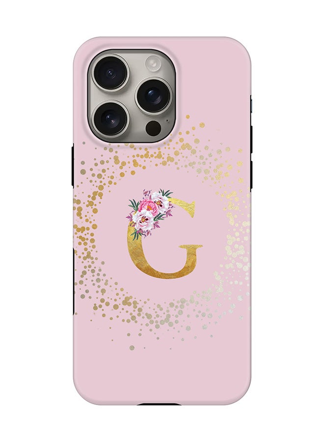 Stylizedd Tough Pro Magnetic Case for iPhone 16 Pro, Dual Layer hybrid PC + TPU Mobile Cover Matte - Custom Monogram Floral - G  (Pink ) - Image 1