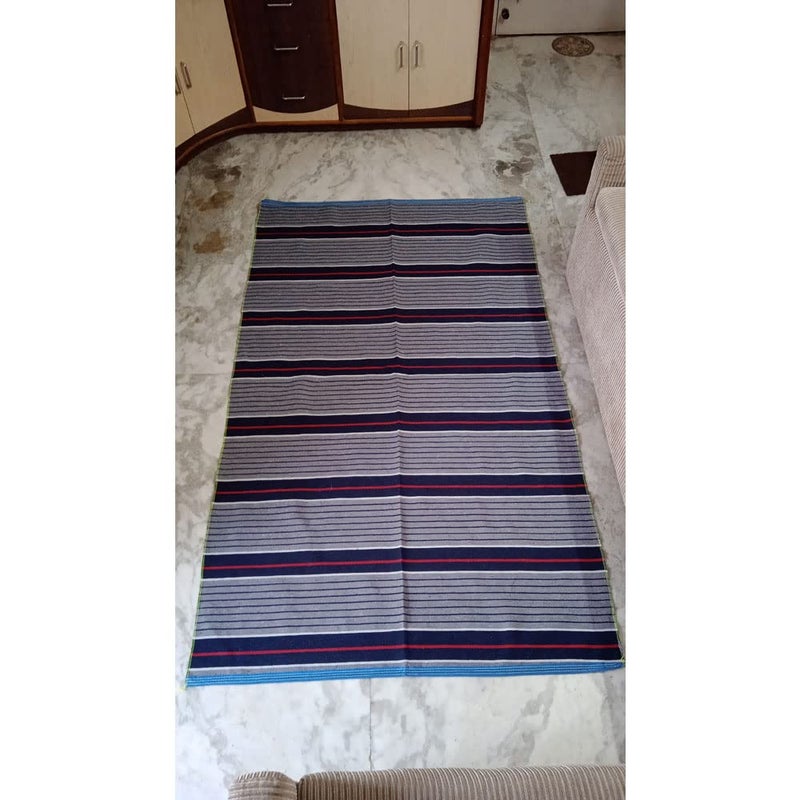 Quago Pure Cotton Single Bed Reversible Carpet Dari Floor Mat Galicha Rug for Floor Hall Living Room and Bedroom Multicolor 4 Ft x 7 Ft - Image 1