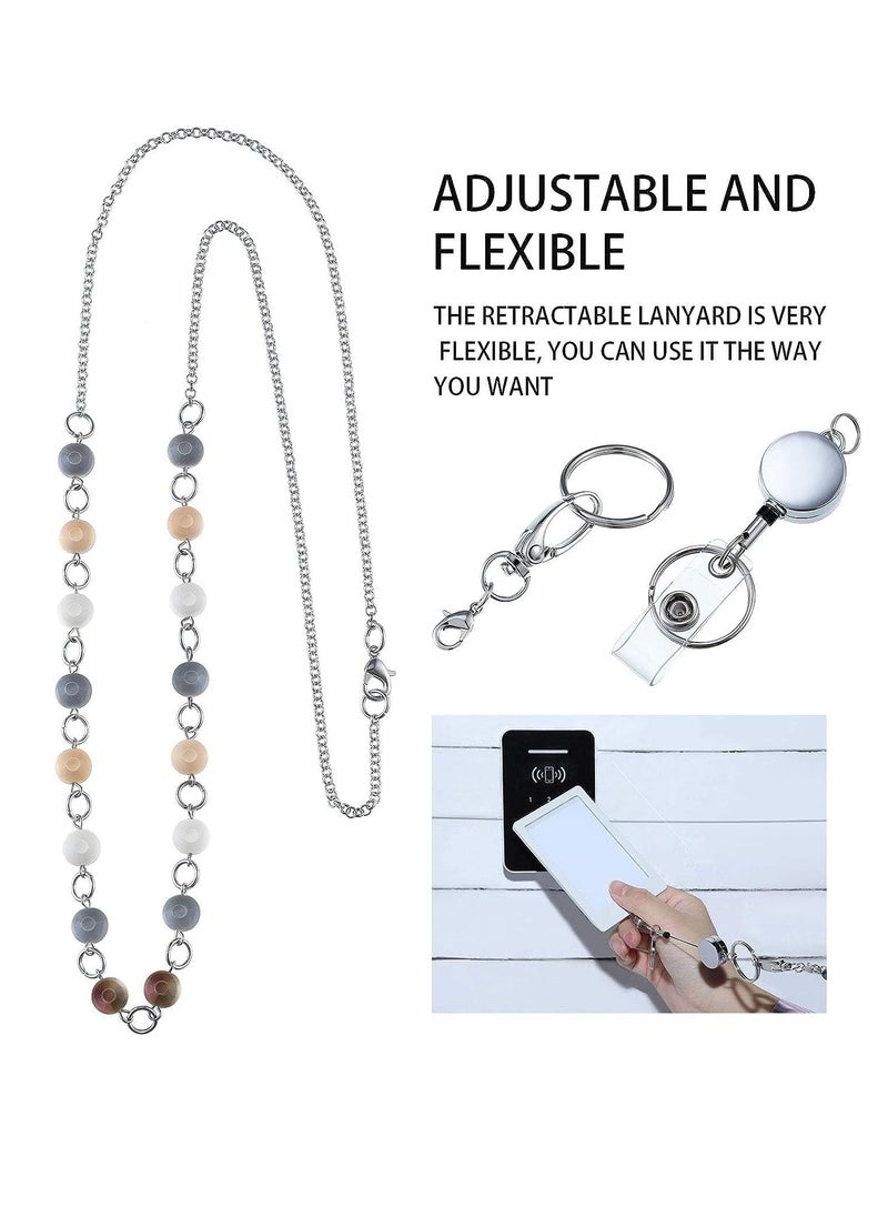 Excefore 3 Pieces ID Badge Lanyard Necklace with ID Holder Clip Stainless Steel Beaded Chain Retractable Badge Reel Present  - Image 5