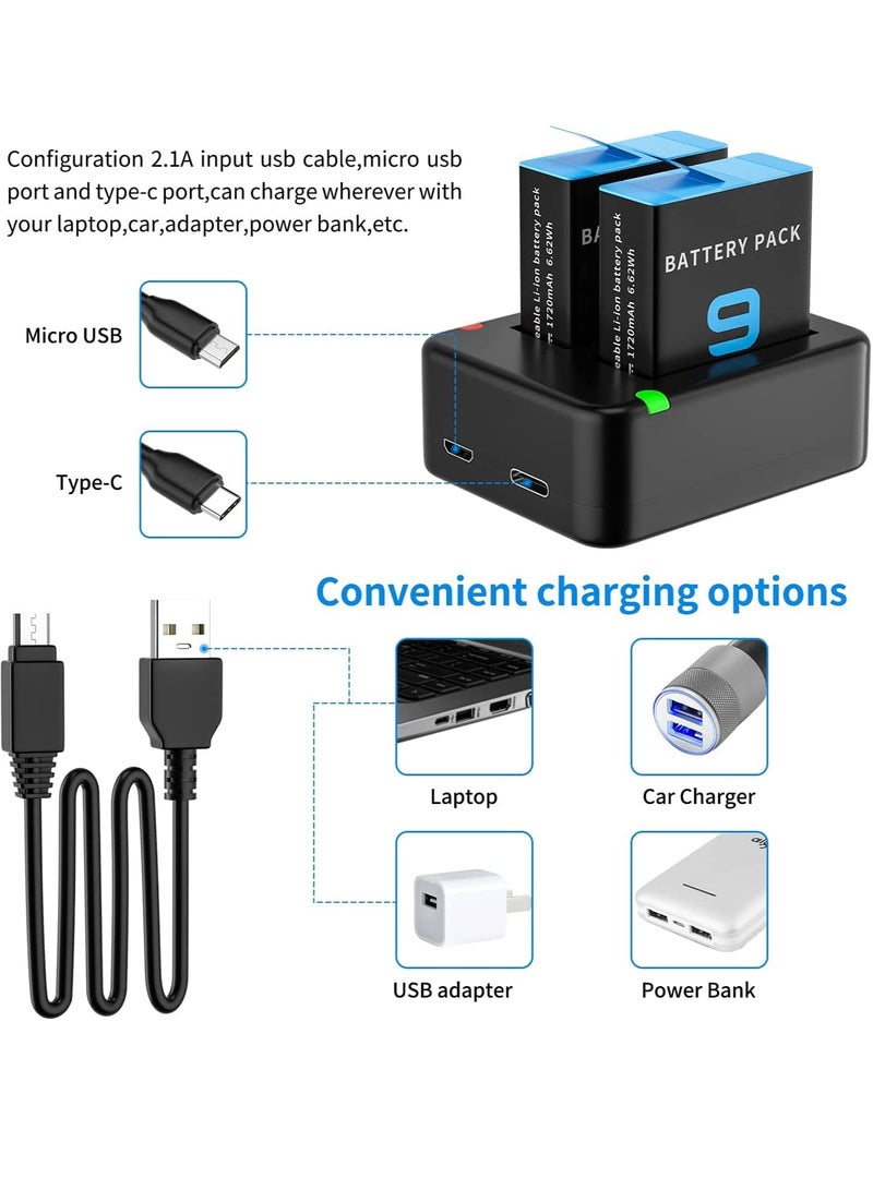 سيوسي Dual Battery Charger, Compatible Dual Battery Charger for GoPro Hero 9/10/11 Black, Battery Charger Station with Micro USB Cable, Support Micro-USB/Type-C USB Port Charging - Image 5