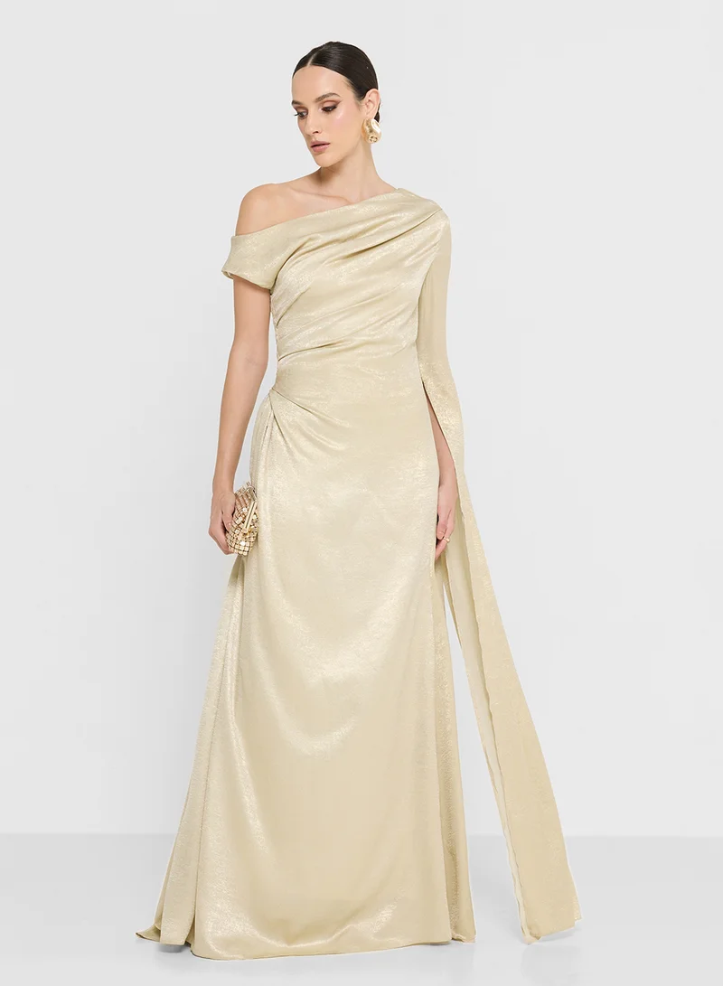 Namshi x Draped Shimmer Dress With Exaggerated Slit Sleeve