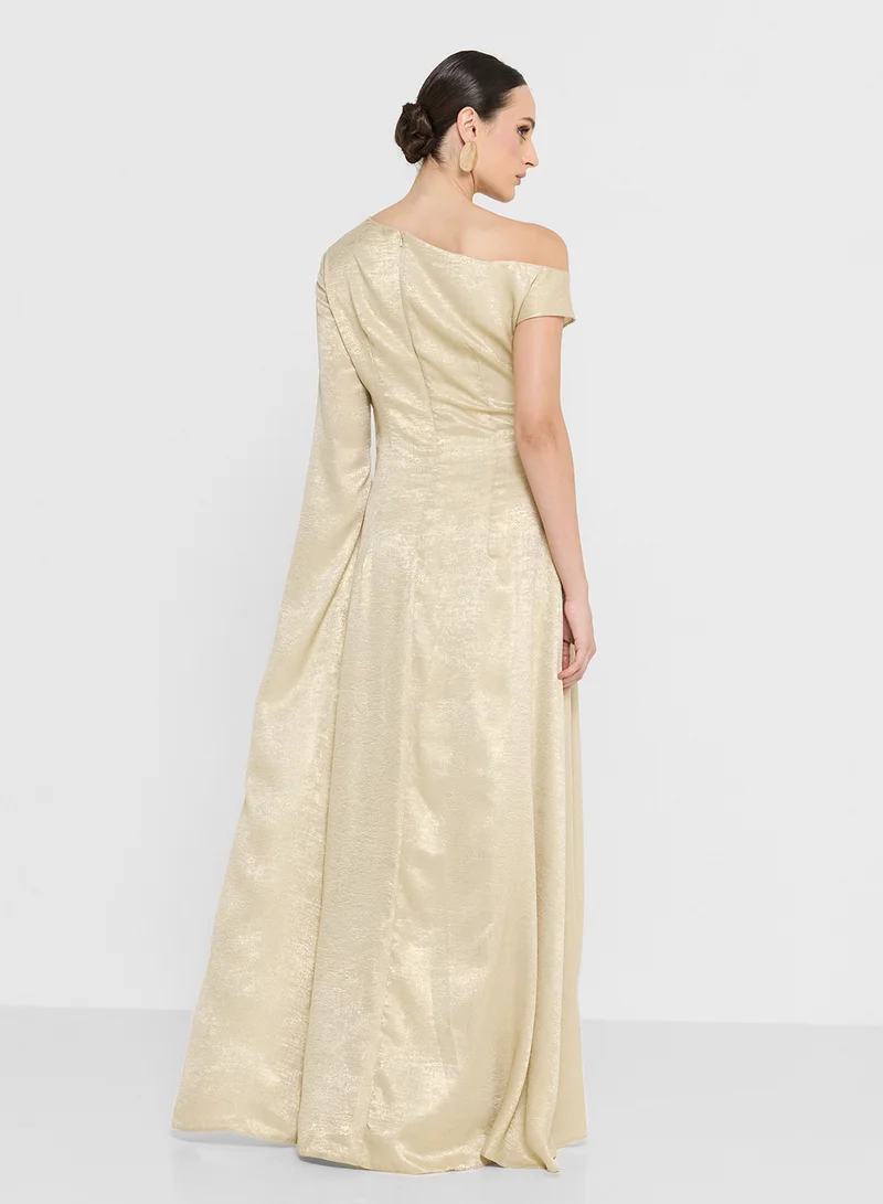 Namshi x Draped Shimmer Dress With Exaggerated Slit Sleeve