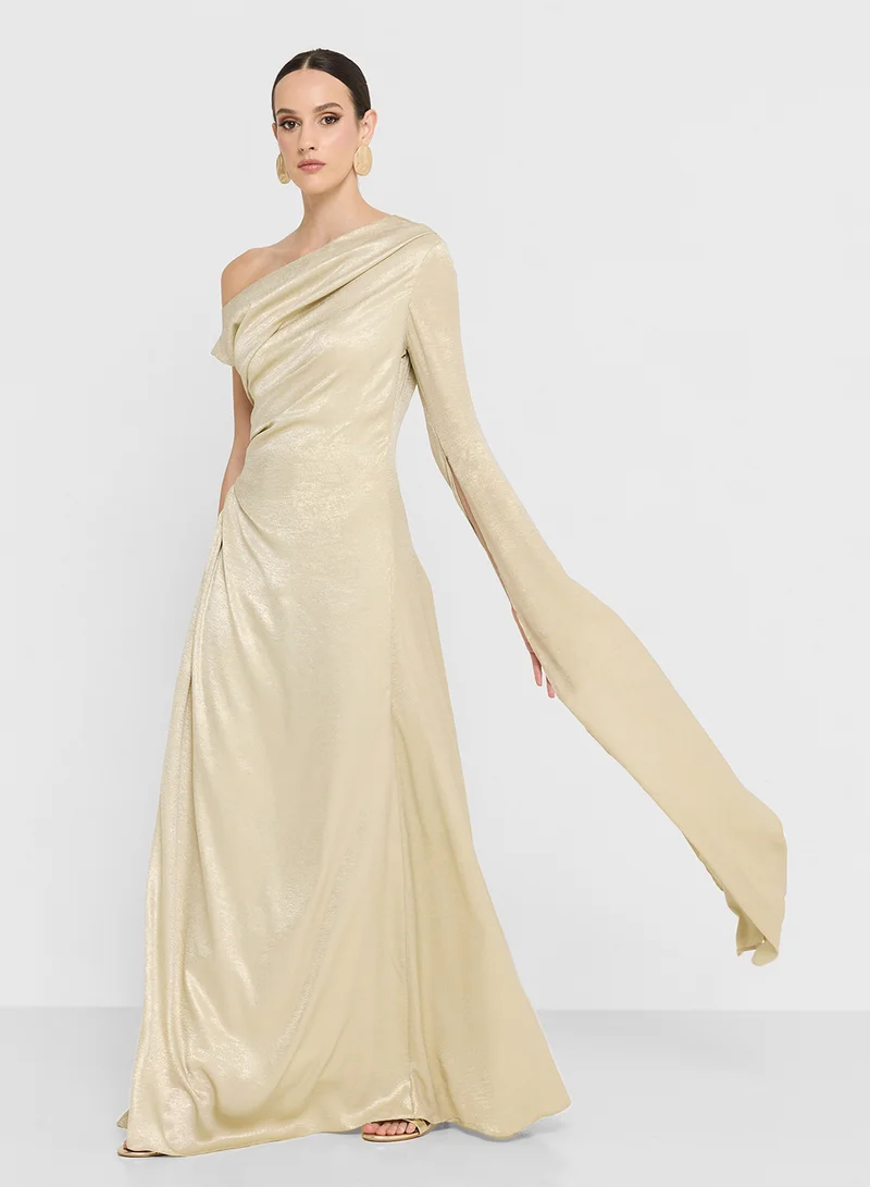 Namshi x Draped Shimmer Dress With Exaggerated Slit Sleeve