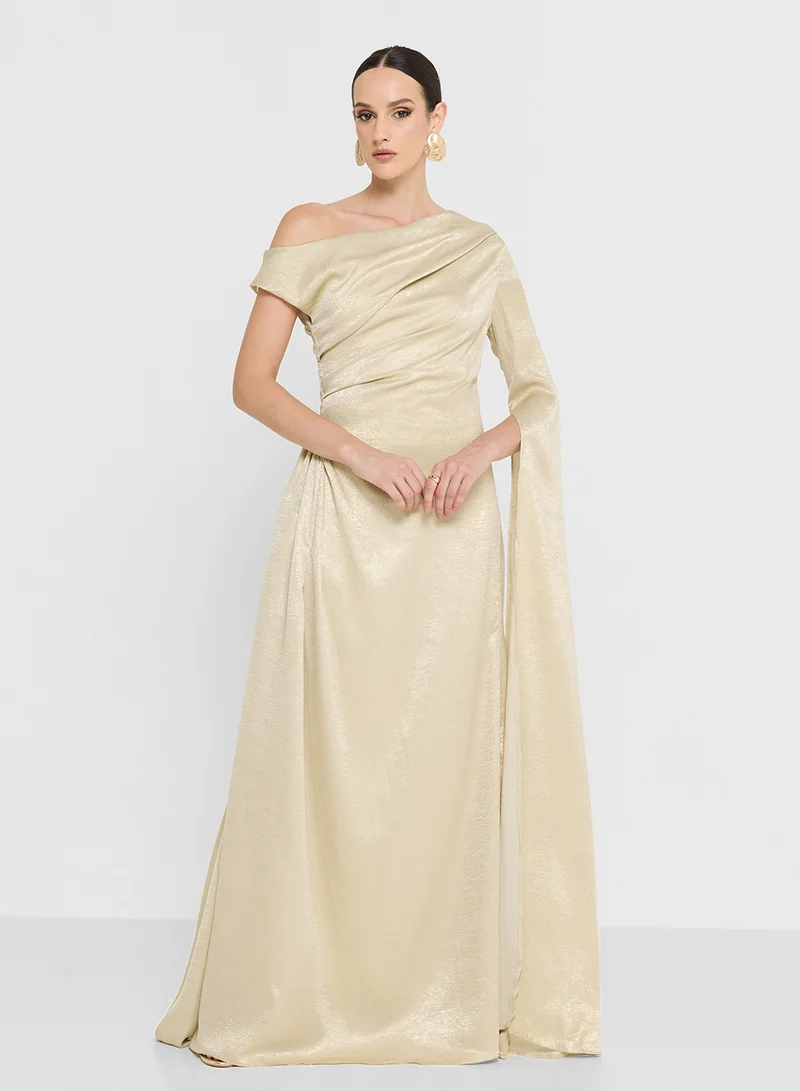 Namshi x Draped Shimmer Dress With Exaggerated Slit Sleeve