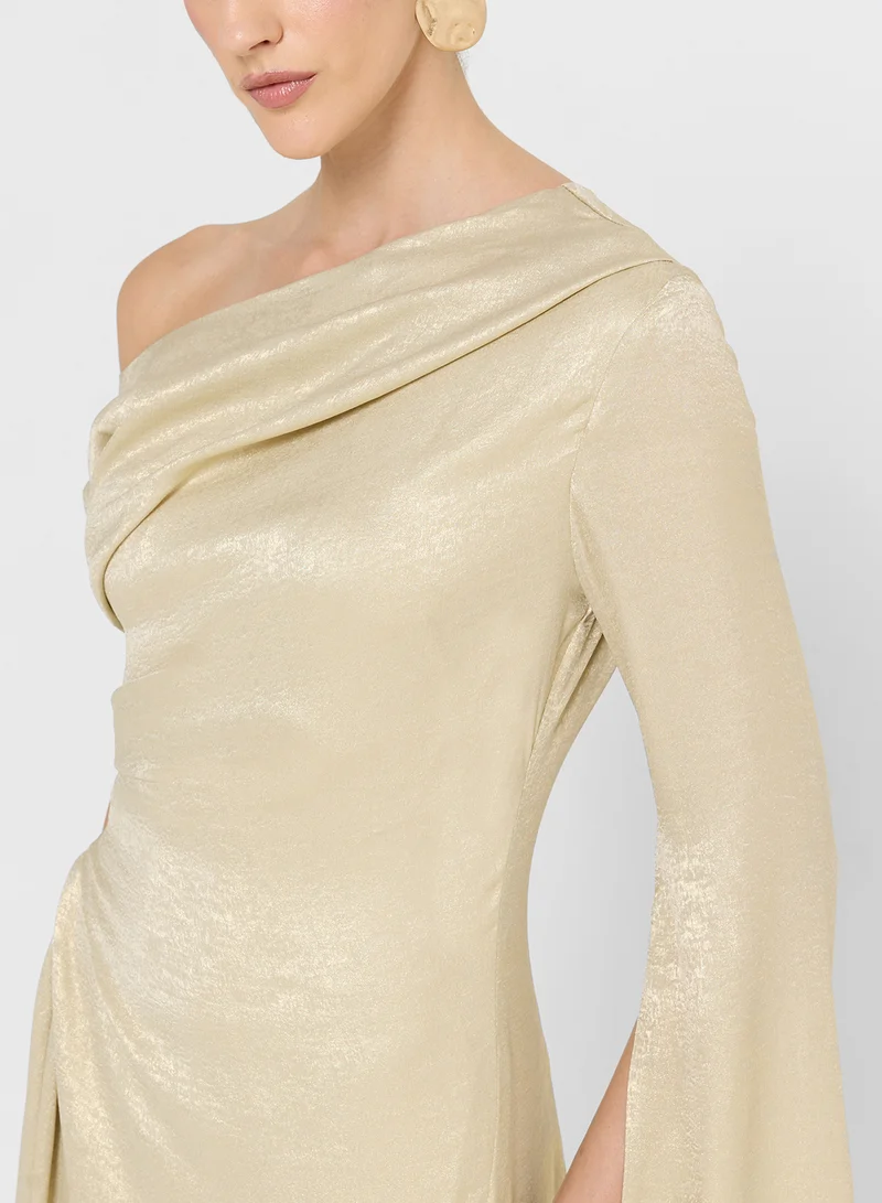 Namshi x Draped Shimmer Dress With Exaggerated Slit Sleeve