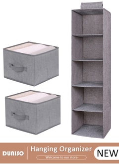 DUNISO 5-Tier Hanging Shelf Closet Organizer with 2 Drawers, Storage Box Collapsible Shelves Hanging Closet for Clothes, Socks, Underwear, Hat, Jeans, Towel, Sweater, in Bedroom, Dorm College Room  - Image 1