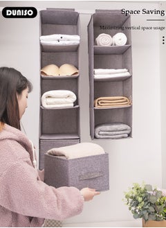DUNISO 5-Tier Hanging Shelf Closet Organizer with 2 Drawers, Storage Box Collapsible Shelves Hanging Closet for Clothes, Socks, Underwear, Hat, Jeans, Towel, Sweater, in Bedroom, Dorm College Room  - Image 3