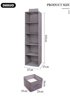DUNISO 5-Tier Hanging Shelf Closet Organizer with 2 Drawers, Storage Box Collapsible Shelves Hanging Closet for Clothes, Socks, Underwear, Hat, Jeans, Towel, Sweater, in Bedroom, Dorm College Room  - Image 4