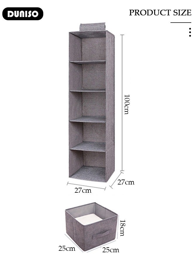 DUNISO 5-Tier Hanging Shelf Closet Organizer with 2 Drawers, Storage Box Collapsible Shelves Hanging Closet for Clothes, Socks, Underwear, Hat, Jeans, Towel, Sweater, in Bedroom, Dorm College Room  - Image 4