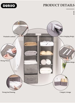 DUNISO 5-Tier Hanging Shelf Closet Organizer with 2 Drawers, Storage Box Collapsible Shelves Hanging Closet for Clothes, Socks, Underwear, Hat, Jeans, Towel, Sweater, in Bedroom, Dorm College Room  - Image 5