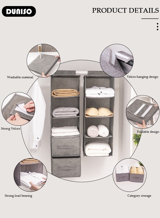 DUNISO 5-Tier Hanging Shelf Closet Organizer with 2 Drawers, Storage Box Collapsible Shelves Hanging Closet for Clothes, Socks, Underwear, Hat, Jeans, Towel, Sweater, in Bedroom, Dorm College Room  - Image 5