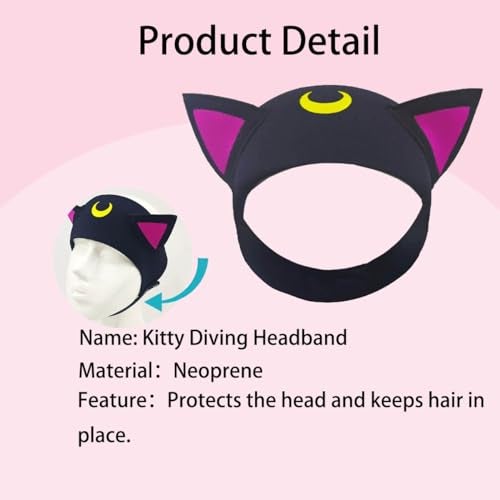 Soapjuice Neoprene Dive Hairband 1.5mm Cat Ear Dive Headband for Scuba Diving, Snorkeling, Freediving - Lightning Cat Luna Headband Diving hood Cap (Luna) - Image 2