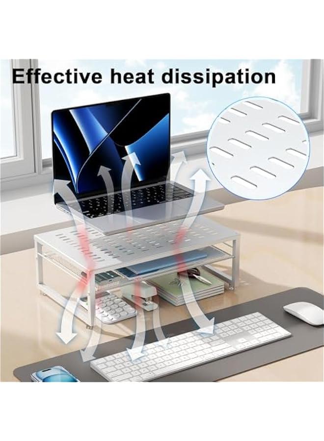 Arabest 2-Tier Metal Monitor Stand Riser, Desk Accessories & Workspace Desk Organizers, Office Desk Storage Organizer for Office Supplies (White)  - Image 3