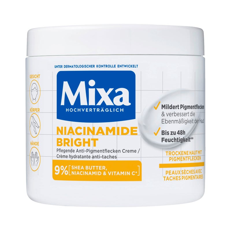 Mixa Niacinamide Bright Care Cream, 400 ml, Cares for body, face and hands With 9% niacinamide