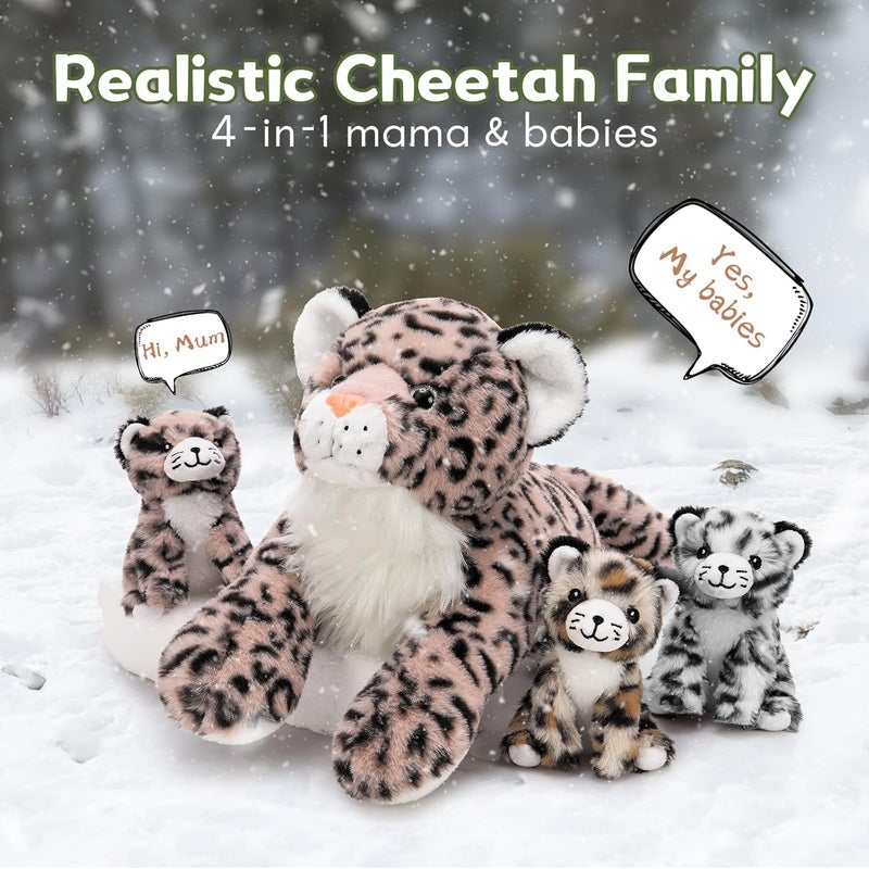 MorisMos Plush Leopard with Puppies, XXL Realistic Leopards Puppet Plush Toy Animals Large Soft Kawaii, Cute Gift for Children Girl Boy Birthday Christmas (45 cm) - Image 3