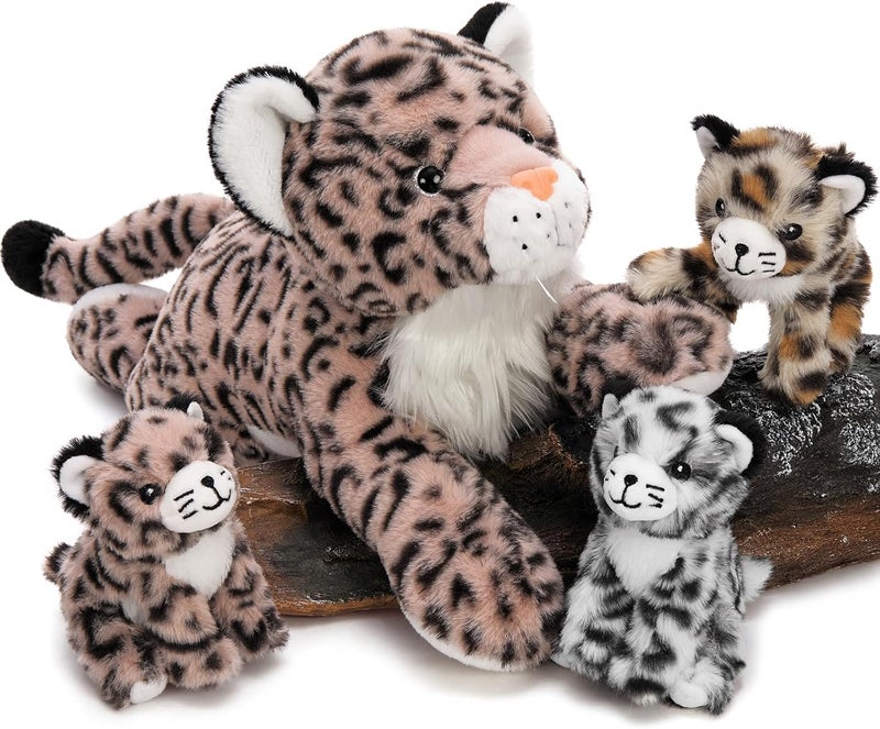 MorisMos Plush Leopard with Puppies, XXL Realistic Leopards Puppet Plush Toy Animals Large Soft Kawaii, Cute Gift for Children Girl Boy Birthday Christmas (45 cm) - Image 1