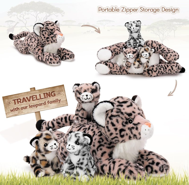 MorisMos Plush Leopard with Puppies, XXL Realistic Leopards Puppet Plush Toy Animals Large Soft Kawaii, Cute Gift for Children Girl Boy Birthday Christmas (45 cm) - Image 2