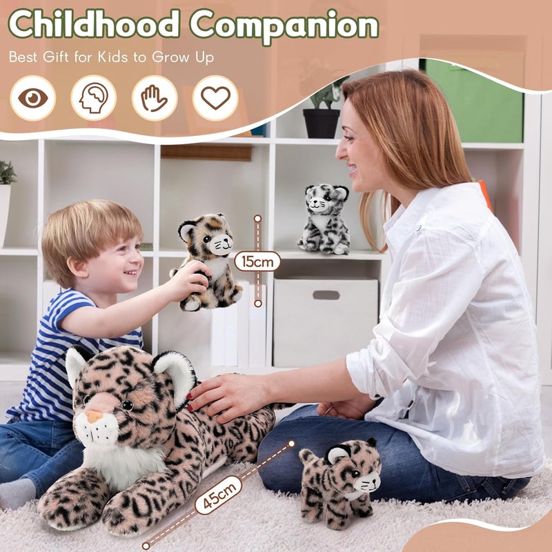 MorisMos Plush Leopard with Puppies, XXL Realistic Leopards Puppet Plush Toy Animals Large Soft Kawaii, Cute Gift for Children Girl Boy Birthday Christmas (45 cm) - Image 4