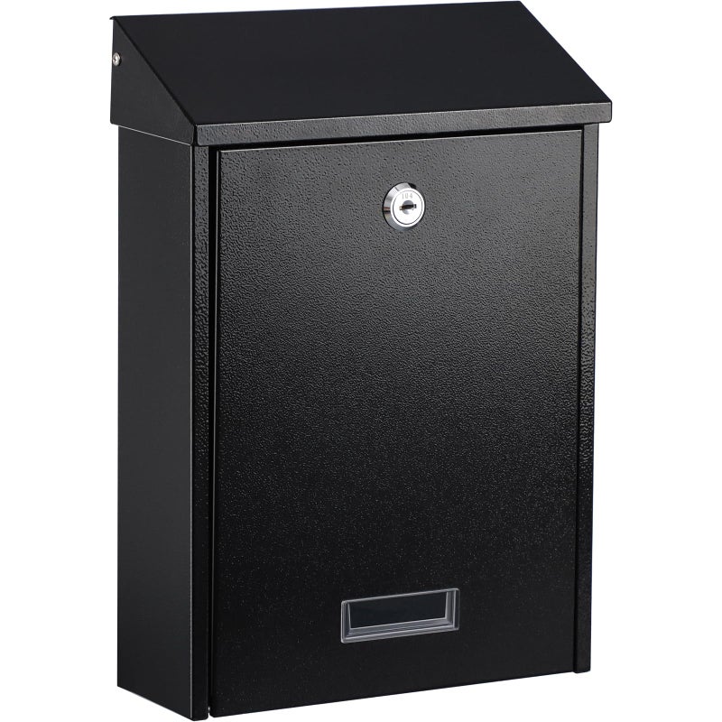 xydled Mail Boxes with Key Lock,Locking Mailbox Wall Mounted,Large Capacity,Steel Cover Metal Postbox for House, Black, 12.34''x8.5''x3'' - Image 1