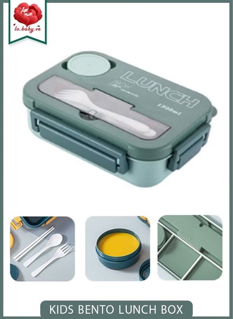 Kids Bento Lunch Box, Lunch Containers for School with 4 Compartments, Utensils and Sauce Container, 1300ml