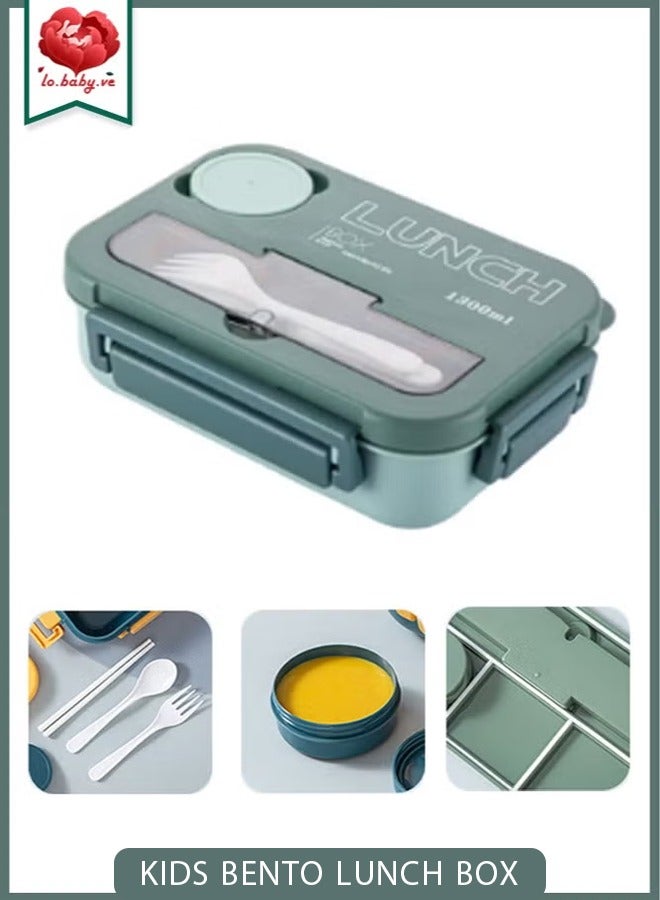 LO.BABY.VE Kids Bento Lunch Box, Lunch Containers for School with 4 Compartments, Utensils and Sauce Container, 1300ml - Image 1