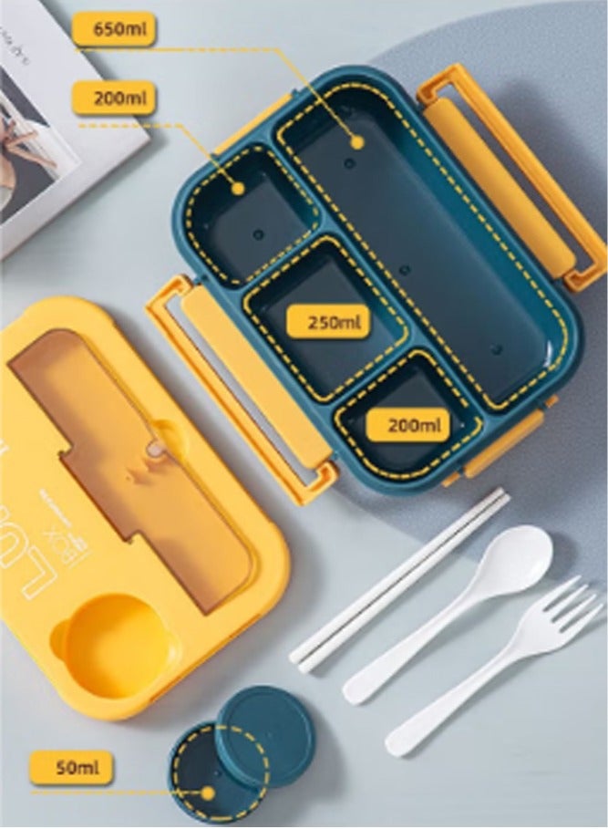 LO.BABY.VE Kids Bento Lunch Box, Lunch Containers for School with 4 Compartments, Utensils and Sauce Container, 1300ml - Image 2