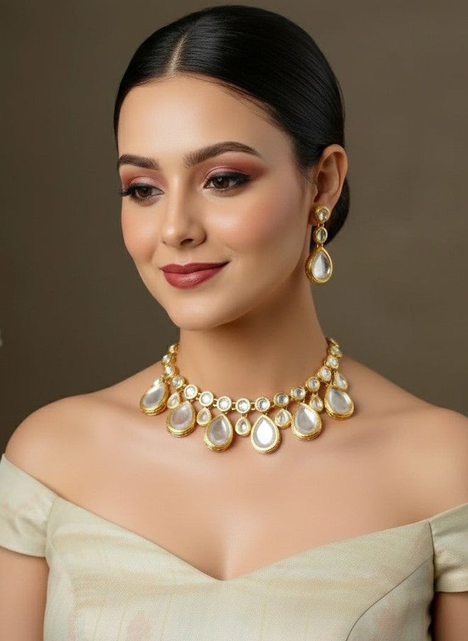 LUCKY JEWELLERY 18KT Gold-Plated Kundan-Studded Jewellery Set - Image 1