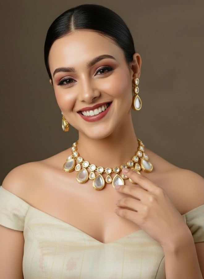 LUCKY JEWELLERY 18KT Gold-Plated Kundan-Studded Jewellery Set - Image 2