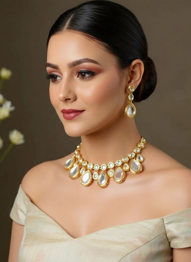 LUCKY JEWELLERY 18KT Gold-Plated Kundan-Studded Jewellery Set - Image 3