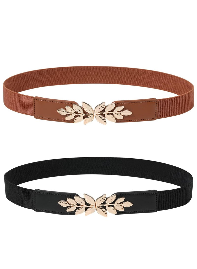 Oasisgalore 2 Pack Women's Retro Stretch Belts with Metal Buckle, Skinny Waist Dress Belts - Image 1