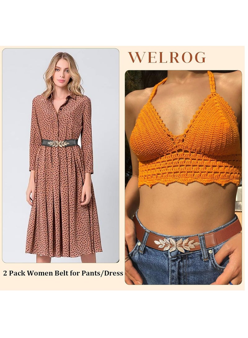 Oasisgalore 2 Pack Women's Retro Stretch Belts with Metal Buckle, Skinny Waist Dress Belts - Image 3