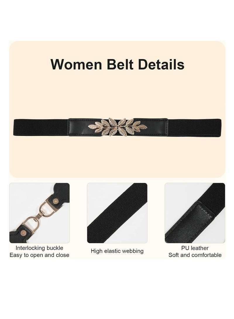 Oasisgalore 2 Pack Women's Retro Stretch Belts with Metal Buckle, Skinny Waist Dress Belts - Image 5