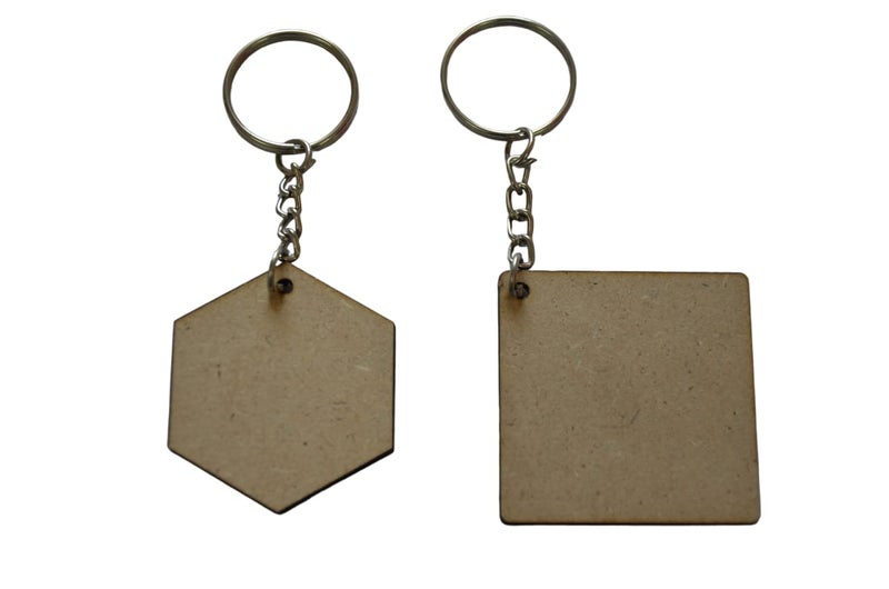 Ecomology Pack of 40 (20Square & 20Hexagon) 2 Shape Key Chains with Ring (50 x 50) mm | It is Suitable for All Type of Craft Activities | Mandala Art MDF Board Suitable for Decoupage  - Image 2