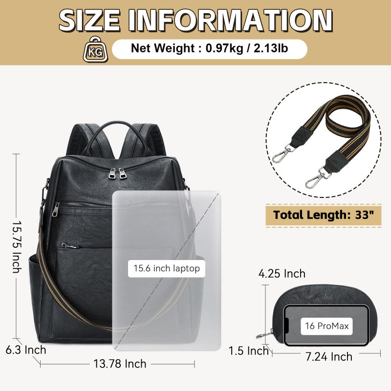 AGLOD Vegan Leather Laptop Backpack for Women 15.6 Inch Work Backpack Purse for Travel College - Image 4