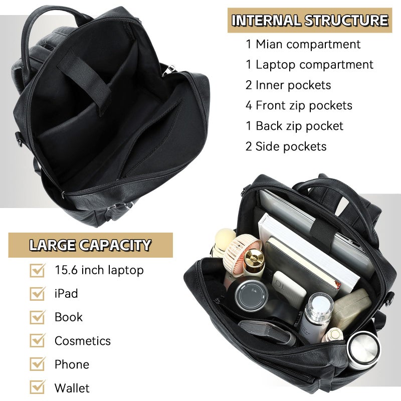 AGLOD Vegan Leather Laptop Backpack for Women 15.6 Inch Work Backpack Purse for Travel College - Image 3