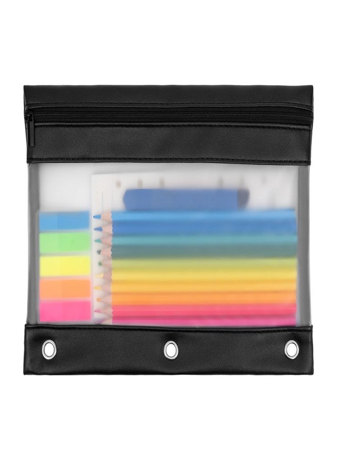 YoeeJob 1 Pack PU Leather Pencil Pouch for 3 Ring Binder, Zippered Binder Pouch, Suitable for School and Office (Black) - Image 1