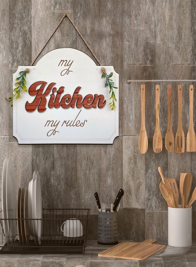 Chalk My Theme “My Kitchen My Rules” Wooden Wall Hanging | Stylish Kitchen Wall Décor for Home, Café & Restaurant | Premium Wooden Wall Art | Ivory Finish | 20 cm - Image 2