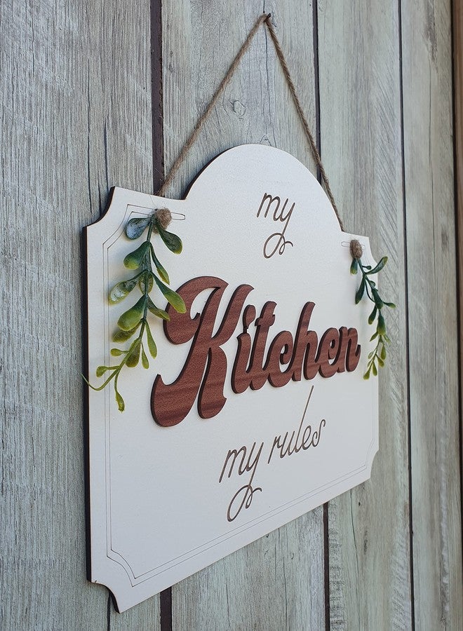 Chalk My Theme “My Kitchen My Rules” Wooden Wall Hanging | Stylish Kitchen Wall Décor for Home, Café & Restaurant | Premium Wooden Wall Art | Ivory Finish | 20 cm - Image 4