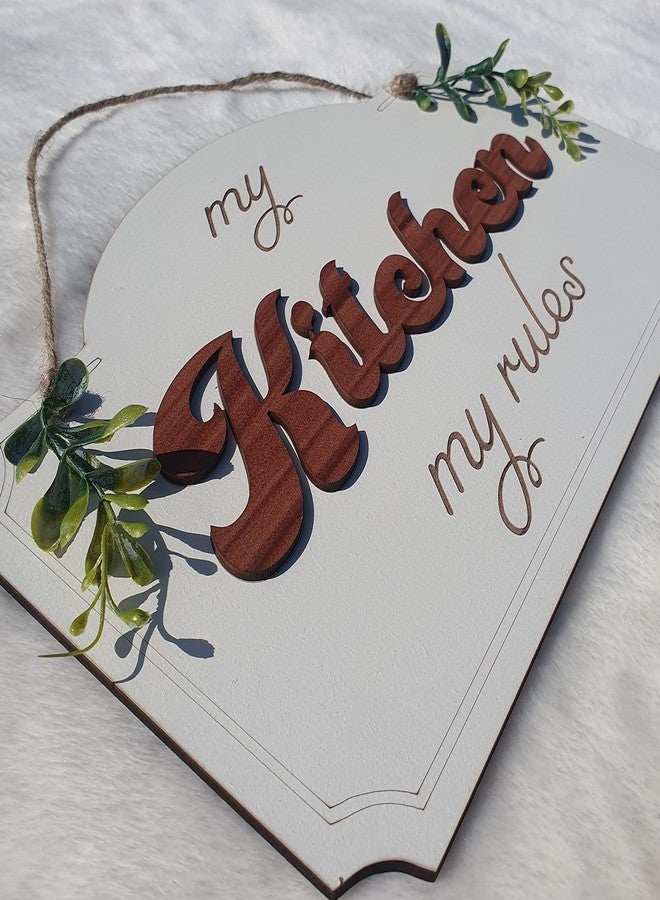 Chalk My Theme “My Kitchen My Rules” Wooden Wall Hanging | Stylish Kitchen Wall Décor for Home, Café & Restaurant | Premium Wooden Wall Art | Ivory Finish | 20 cm - Image 5