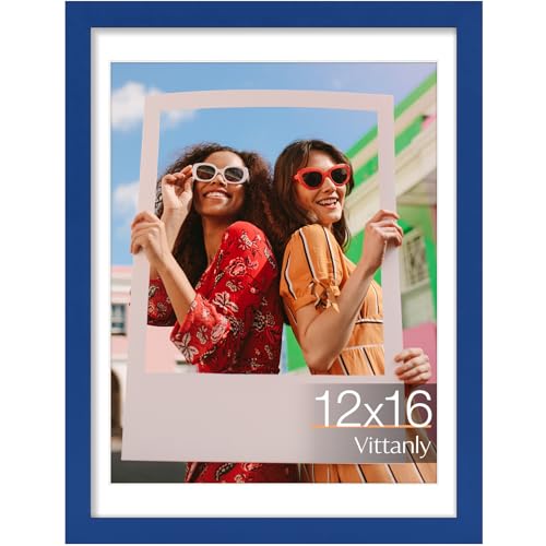 Vittanly 12x16 Picture Frame Premium Material with Shatter Resistant Plexiglass Display Pictures 11x14 with Mat or 12x16 without Mat Poster Frame for Wall Display Royal Blue 1 Pack - Image 1
