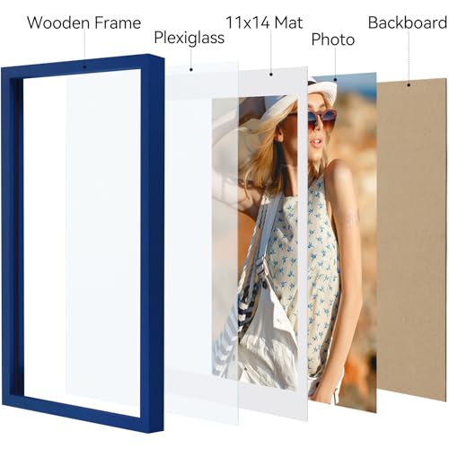 Vittanly 12x16 Picture Frame Premium Material with Shatter Resistant Plexiglass Display Pictures 11x14 with Mat or 12x16 without Mat Poster Frame for Wall Display Royal Blue 1 Pack - Image 3