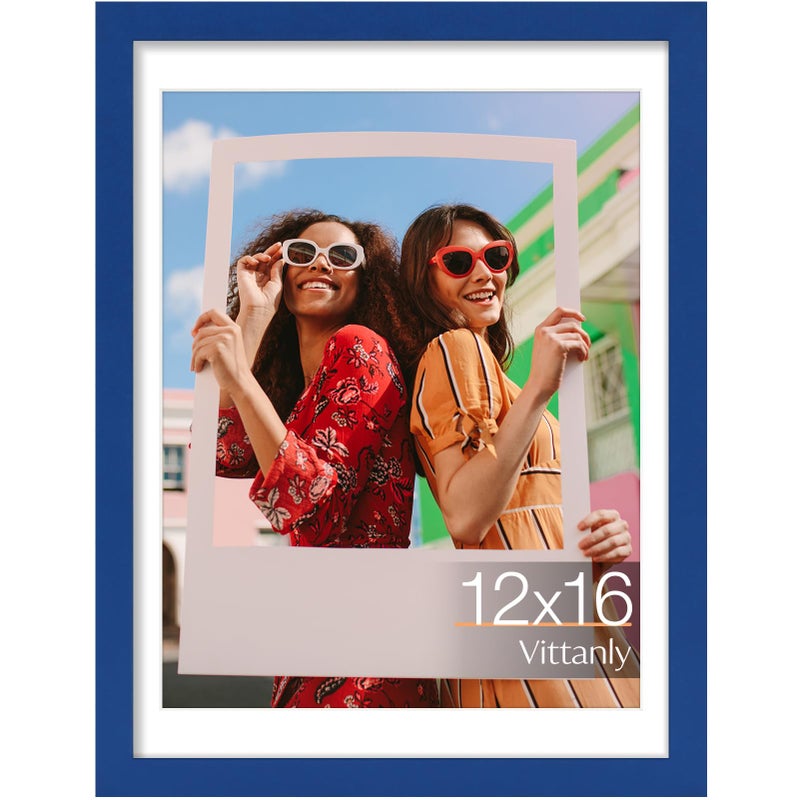 Vittanly 12x16 Picture Frame Premium Material with Shatter Resistant Plexiglass Display Pictures 11x14 with Mat or 12x16 without Mat Poster Frame for Wall Display Royal Blue 1 Pack - Image 2