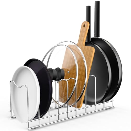 CELEORIS Pot Lid Holder Organizer, Kitchen Countertop Storage Rack Cutting Boards, Bakeware, Pots & Pans, Serving Trays, Reusable Containers in Cabinet Pantry, Stainless Steel (1, Silver) - Image 1