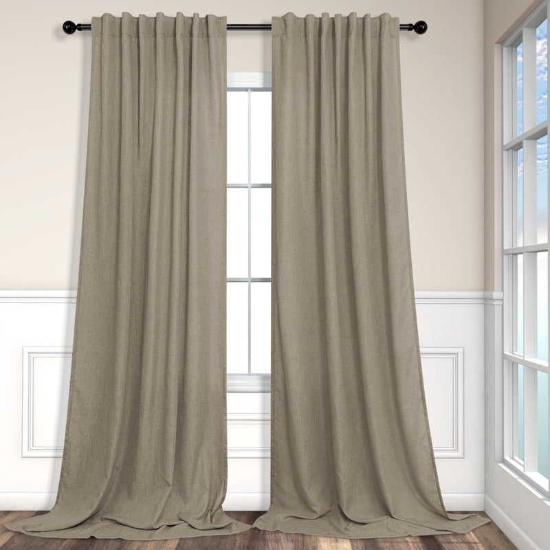Pitalk Taupe Curtains 84 Inches Long for Living Room 2 Panel Sets Burlap Curtain Back Tab Neutral Modern Farmhouse Window Privacy Semi Sheer Linen Drape Pinch Pleated Look Curtain Dark Brown 84 Length - Image 1