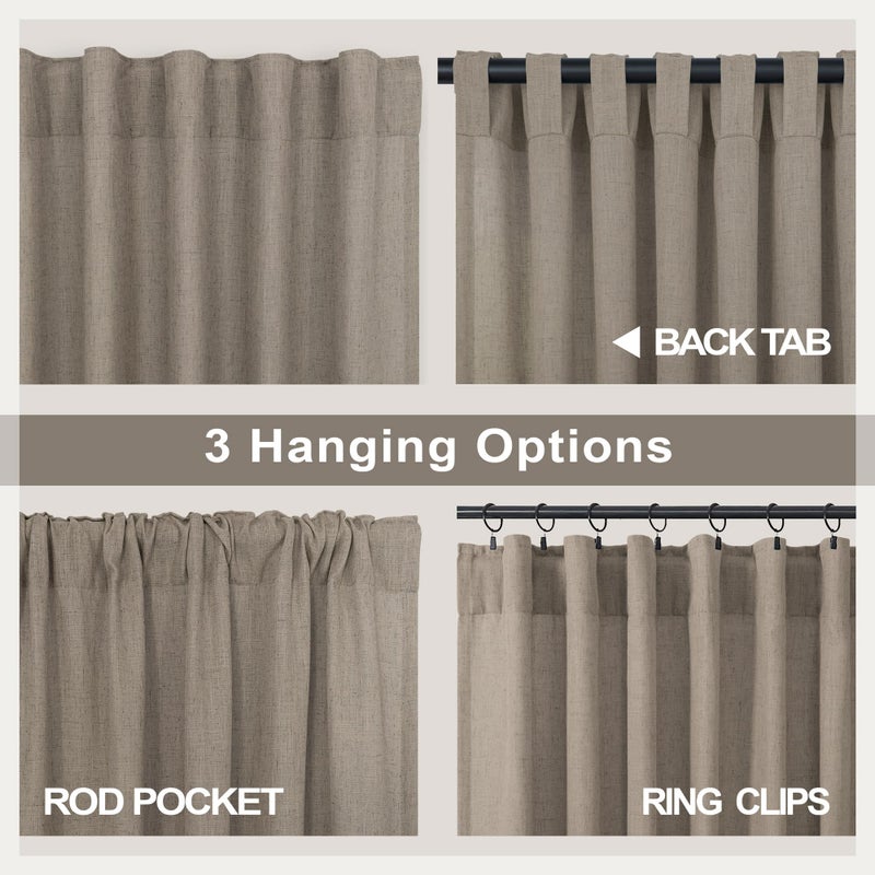Pitalk Taupe Curtains 84 Inches Long for Living Room 2 Panel Sets Burlap Curtain Back Tab Neutral Modern Farmhouse Window Privacy Semi Sheer Linen Drape Pinch Pleated Look Curtain Dark Brown 84 Length - Image 4