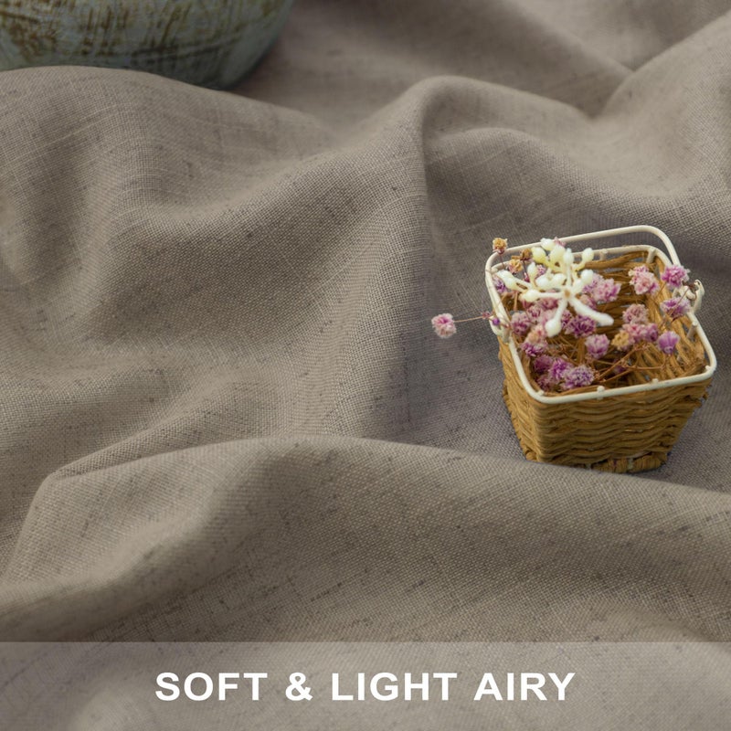 Pitalk Taupe Curtains 84 Inches Long for Living Room 2 Panel Sets Burlap Curtain Back Tab Neutral Modern Farmhouse Window Privacy Semi Sheer Linen Drape Pinch Pleated Look Curtain Dark Brown 84 Length - Image 2