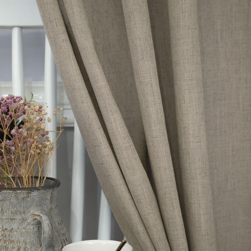 Pitalk Taupe Curtains 84 Inches Long for Living Room 2 Panel Sets Burlap Curtain Back Tab Neutral Modern Farmhouse Window Privacy Semi Sheer Linen Drape Pinch Pleated Look Curtain Dark Brown 84 Length - Image 3