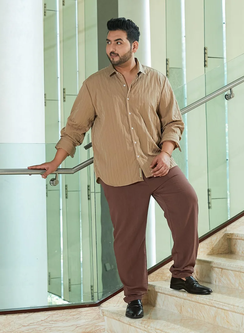 Instafab Plus Instafab Plus Men's Sand Beige Quilt-Tactile Shirt For Casual Wear | Spread Collar | Long Cuffed Sleeves | Button Closure | Plus Size Shirt Crafted With Comfort Fit For Everyday Wear