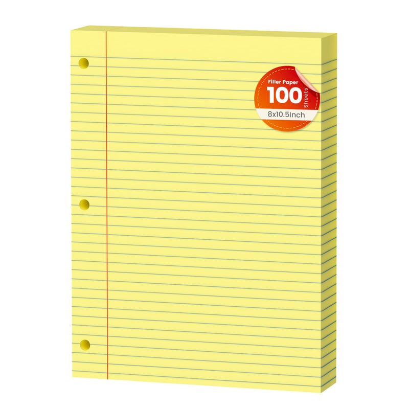 AILZFEI Yellow Loose Leaf Paper 100 Sheets Colored Filler Paper 8 * 10.5 College Ruled Paper 3-Hole Punched Paper for 3-Ring Binders Notebook Lined 8" x 10.5" - Image 1