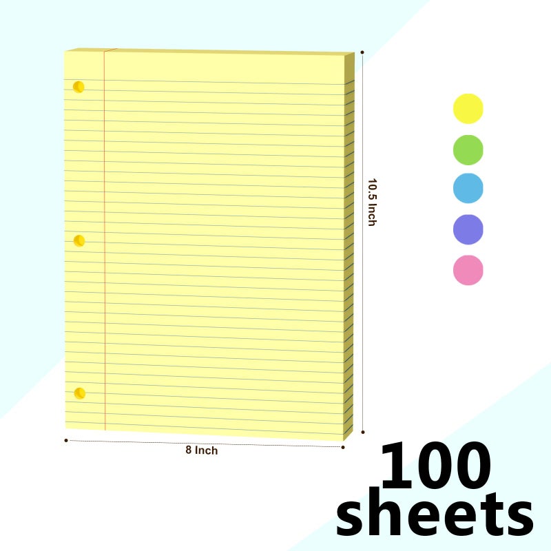 AILZFEI Yellow Loose Leaf Paper 100 Sheets Colored Filler Paper 8 * 10.5 College Ruled Paper 3-Hole Punched Paper for 3-Ring Binders Notebook Lined 8" x 10.5" - Image 2